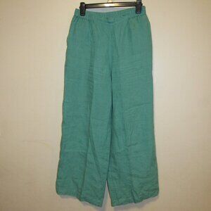 Gudrun Sjoden sz Small Green 100% Linen Pull On Wide Leg Ankle Pants Lagenlook